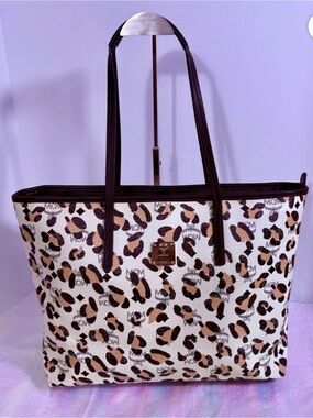 MCM Leopard-Print Coated Canvas Tote in Brown and Cream